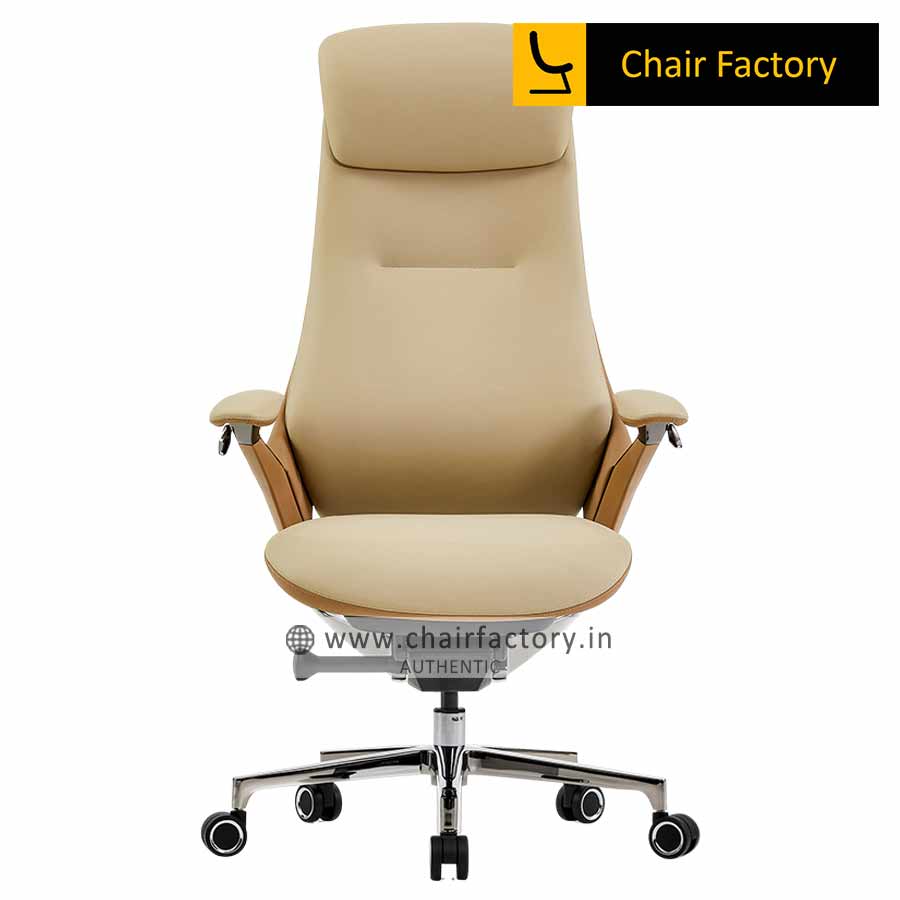 Giovetta High Back Imported 100% Genuine Leather Office Beige Chair alternate view
